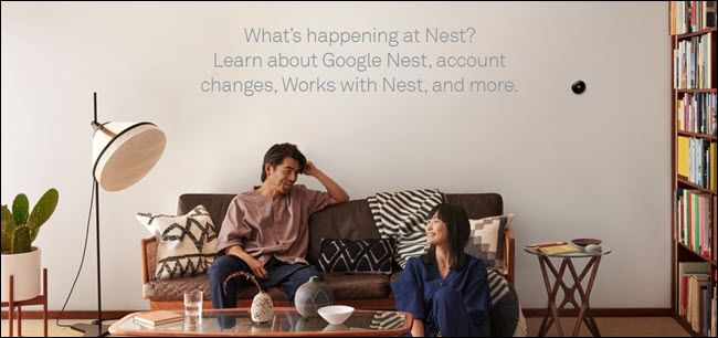 Two people in a living room with a nest in the background and the words &quot;What's happening with nest?&quot;