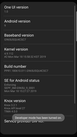 Developer mode enable notification in Android OS settings