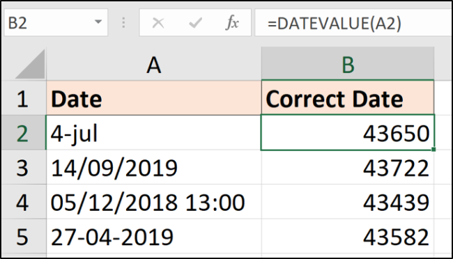 DATEVALUE function to convert to date values