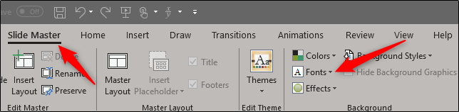 font options in slide master view