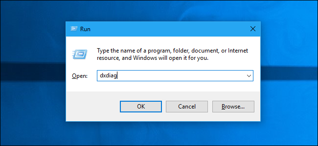 Launching dxdiag from Windows 10's Run dialog