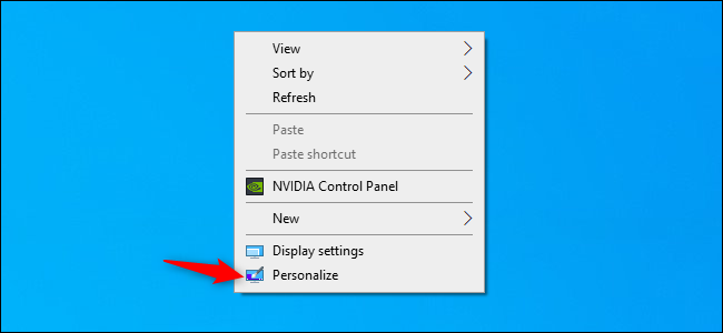 The Personalize option in Windows 10's desktop context menu