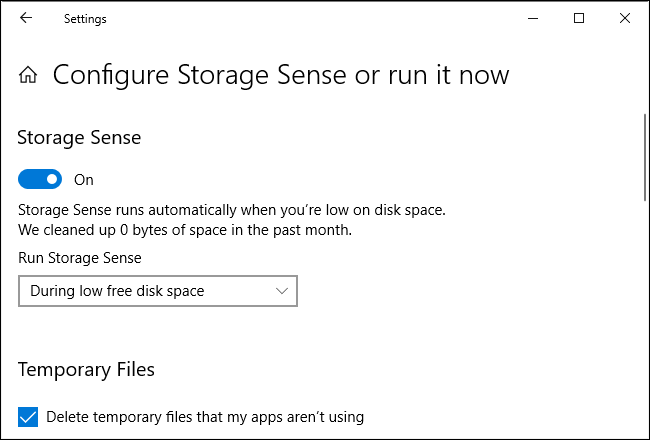 Controlling when Storage Sense runs on Windows 10