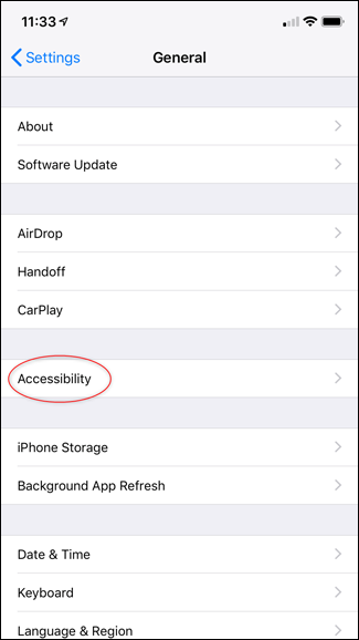 Screenshot of the iPhone's general settings page.