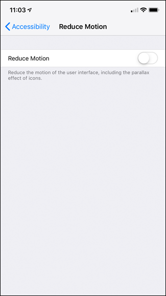 A screenshot of the iPhone's Reduce Motion page.