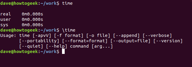 time and \time output in a terminal window