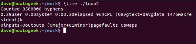 time output for loop2 in a terminal window