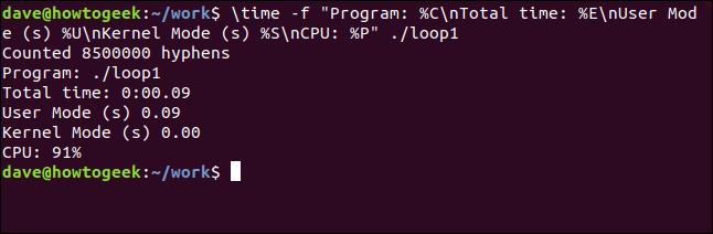 Output from format string for loop1 in a terminal window