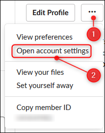 The &quot;Open account settings&quot; option
