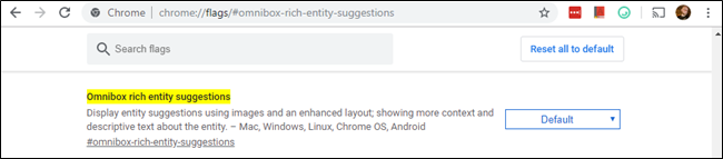 Chrome's Omnibox rich entity suggestions flag