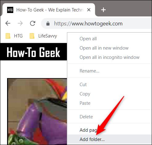Right-click the Bookmarks Bar, then click Add Folder to create a new folder