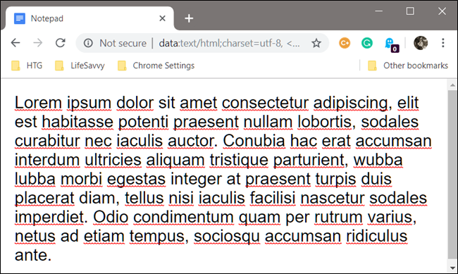 Example of a custom notepad inside of Google Chrome