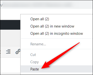 Right-click a blank spot on the Bookmarks Bar, then click Paste