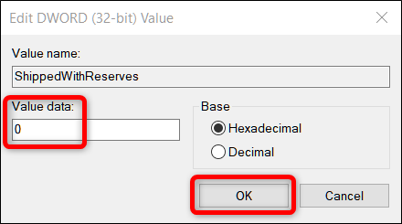 Set the Value Data to 0, then click OK