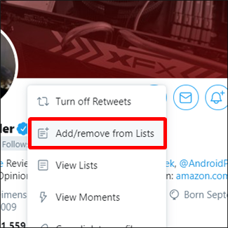 Click &quot;Add/Remove from Lists.&quot;