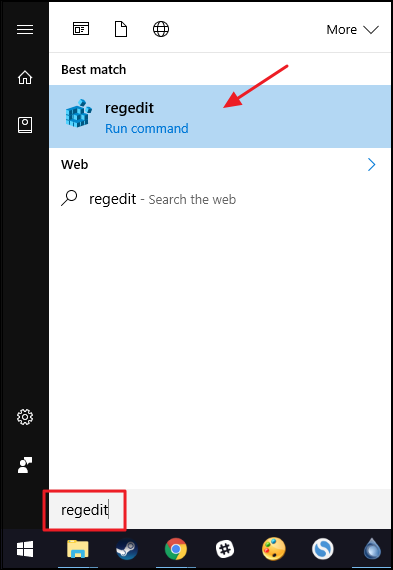 The regedit search result.