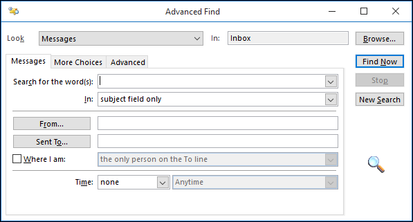 The &quot;Advanced Find&quot; panel.