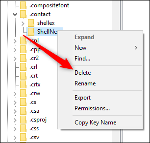 The context menu with the Delete command highlighted.