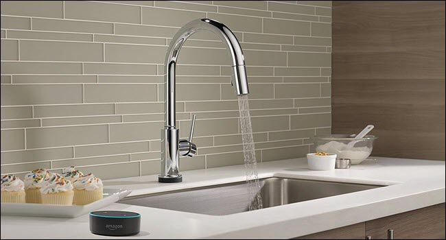 A delta faucet controlled by an Amazon Echo