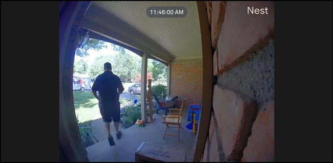 Nest video screenshot showing a package delivery.