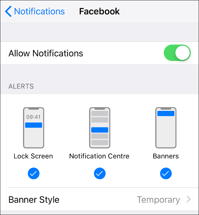 Enable or disable notifications under the Notifications menu