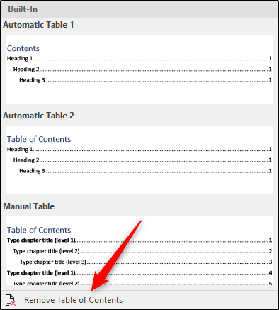 Remove table of contents