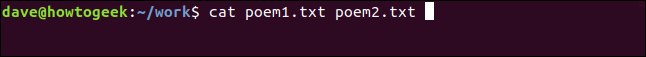 cat poem1.txt poem2.txt in a terminal window