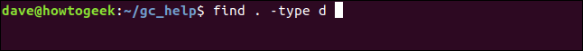 find . type -d in a terminal window