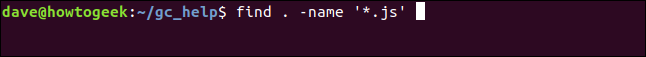 find . -name "*.js" in a terminal window