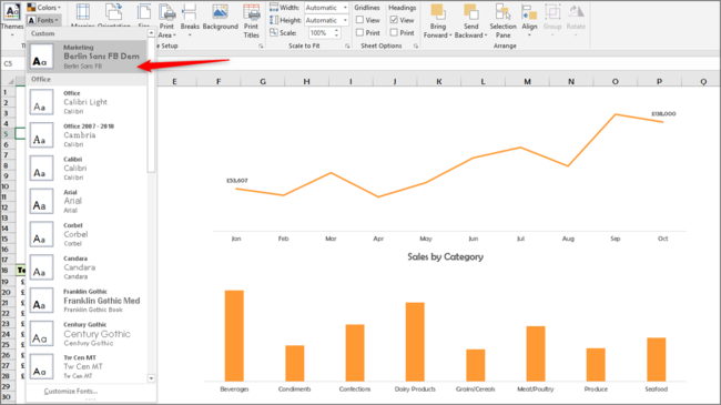 Font theme applied to a workbook