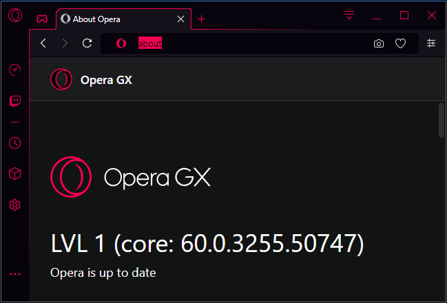 Opera GX level 1 version number