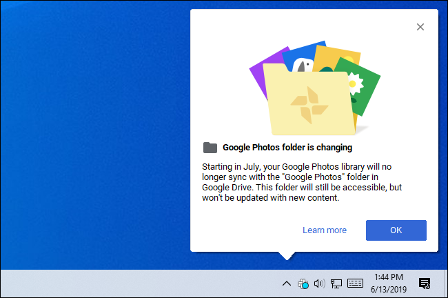 Google Photos folder is changing message from Google Backup and Sync