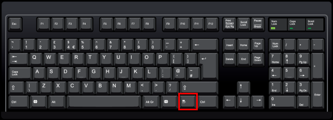 Position of the menu key highlighted on a physical keyboard