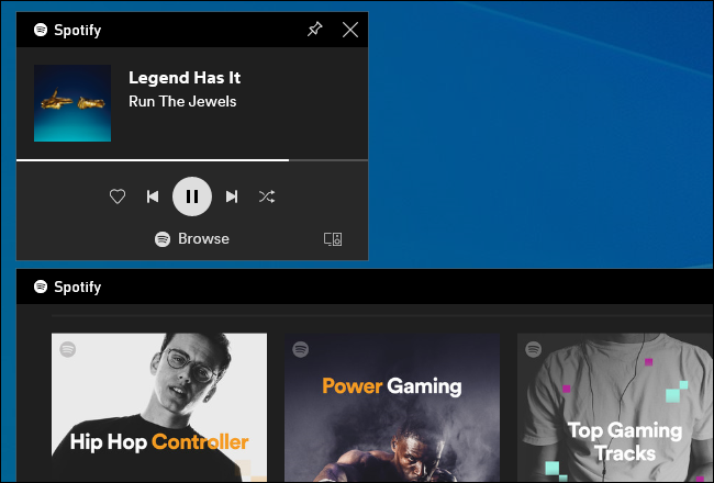 Spotify integration in Windows 10's game bar overlay