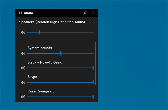 Audio panel in Windows 10 game bar overlay