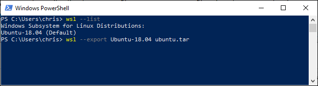 Exporting a WSL environment in PowerShell