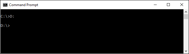 C: and D: drive letters in a Command Prompt window.