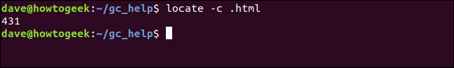 locate -c .html in a terminal window