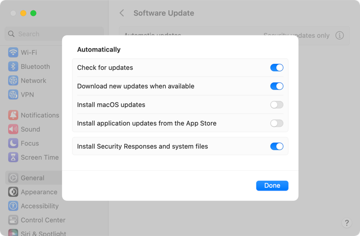 macOS 13 automatic update options