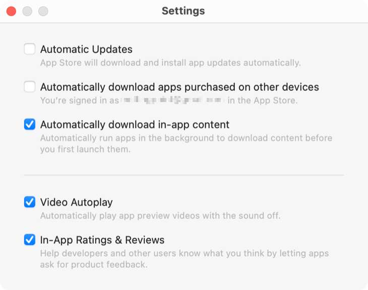Mac App Store settings