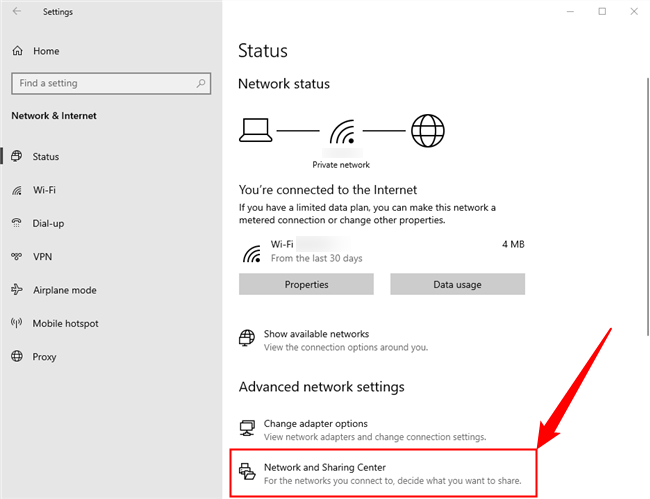 Click &quot;Network and Sharing Center.&quot;