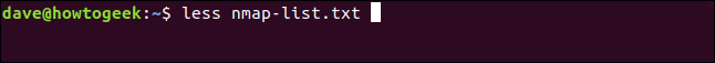 less nmap-list.txt in a terminal window
