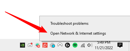 Click &quot;Open Network &amp; Internet Settings.&quot;