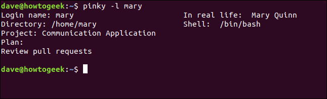 extra information in the pinky report in a terminal window