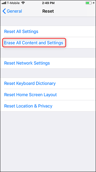 Tap Reset Content and Settings