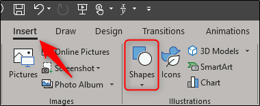 select insert tab and select shapes