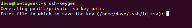 Confirmation of ssh key storage location in a terminal window