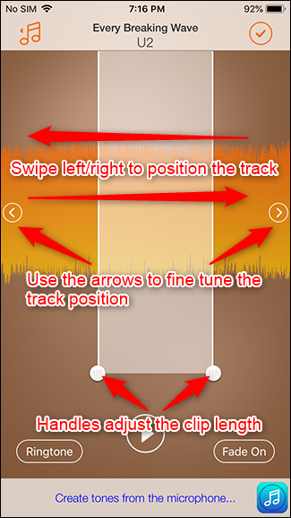 Interface controls fro track positioning and clip length.