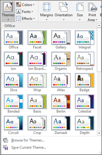 The selection of built in themes