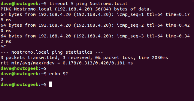 timeout 5 ping Nostromo.local in a terminal window using Ctrl+C